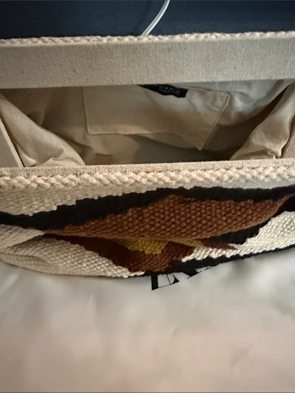 ZARA Cream Woven Cosmetic Pouch with Geometric Pattern
